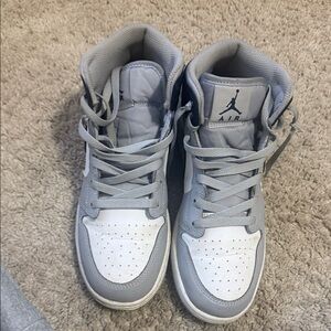 Kids Jordan Gray and White Sneakers